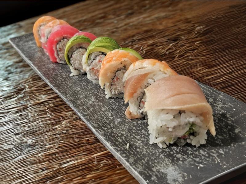 In: Avocado & Crab Salad
Top: 4 different kinds of Fish including Shrimp Rainbow Roll