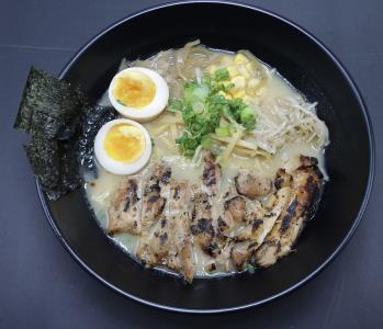 DISH SERVED WITH TONKOTSU (PORK/CHICKEN) BASE BROTH. TOP WITH CORN, ONIONS, BEANS SPROUTS, NORI, & EGG. Chicken Tonkotsu Ramen