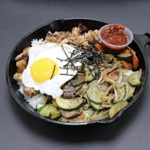 Served with rice, mixed vegetables and egg.  Chicken Bibimbap