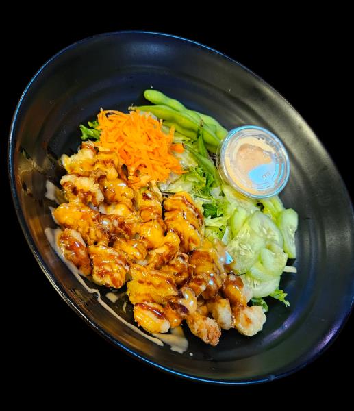 Fried Salmon Poke Donburi