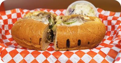 Includes a small side of coleslaw. Philly Cheese Steak