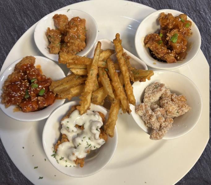 Boneless Chicken with all 5 sauces
 Sampler
