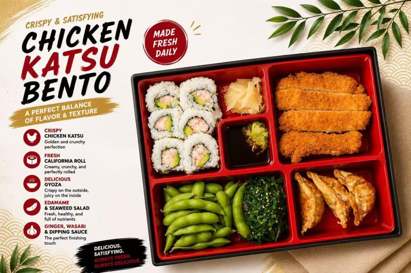 Chicken katsu, gyoza, edamame, seaweed salad, california roll Chicken Katsu (Box)