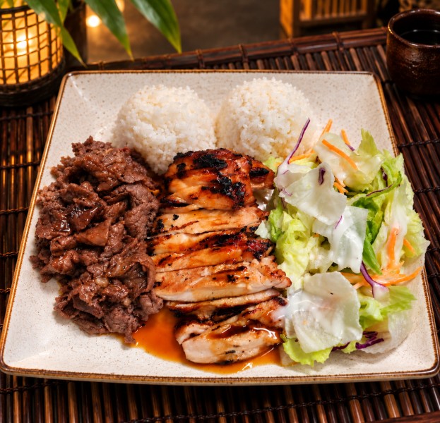 Served with white rice and green salad. C_Double Combo
