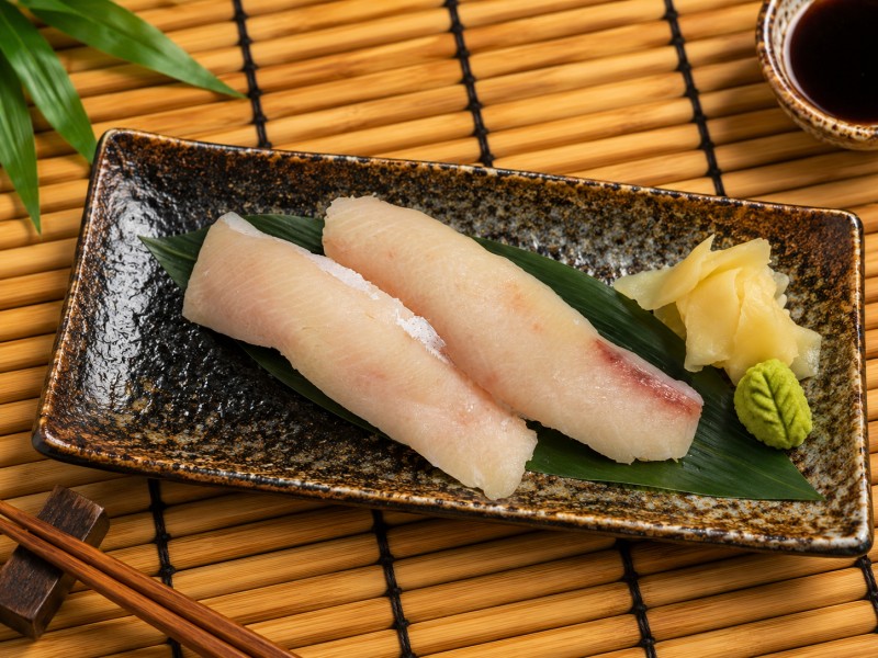 Consuming raw or undercooked fish, eggs or meals may increase your risk of foodborne illness. 2pcs per order. N4_Yellowtail Nigiri