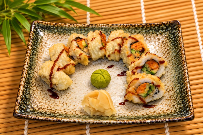 Hot. Deep fried, real snow crab, avocado topped with unagi sauce. R20_Happy Family Roll - Deep Fried
