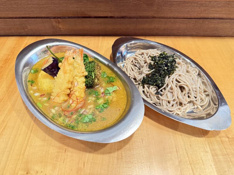 Curry Nanban Tsuke Soba With Shrimp Tempura