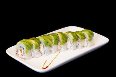 IN: CRAB MEAT, CUCUMBER, FRESH EEL
OUT: SLICED AVOCADO
Caterpillar Roll