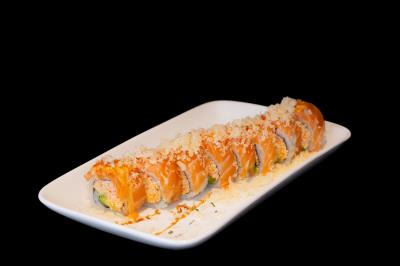 IN: SPICY CRAB, AVOCADO, CUCUMBER
OUT: CRUNCH FLAKES, SALMON
Daybreak Roll