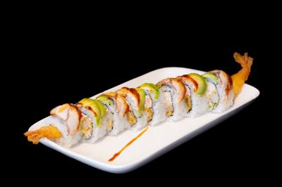 In: Crabmeat, Avocado, Shrimp Tempura
Out: Eel, Avocado
Dragon Roll