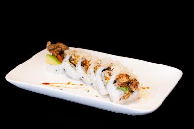 In: Soft shell crab, crabmeat, avocado, gobo, radish sprouts
Out: crunch flake
Spider Roll