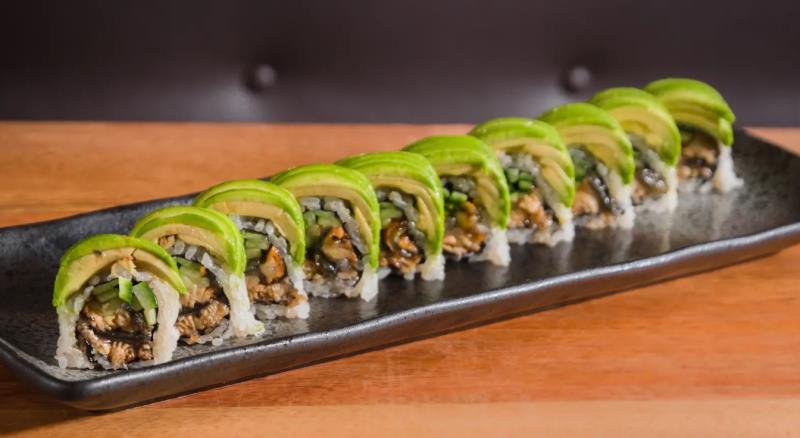 In: Unagi(eel), Cucumber
Out: Avocado
Top: Eel sauce
 Caterpillar