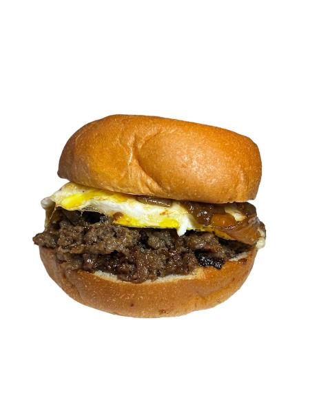 Korean BBQ Beef, Over Medium Egg, Caramelized Onions, Dip Cheese, Mozzarella
Korean Bbq Cheeseburger