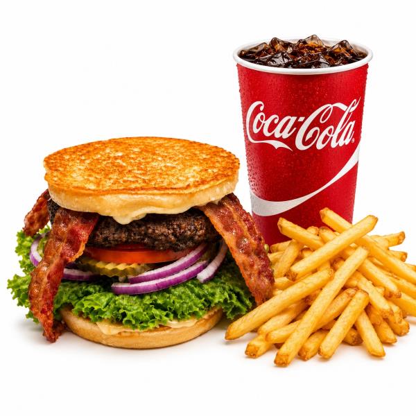 Lettuce, pickle, tomato, onion, bacon, house sauce, 1/3lb patty, American cheese, provolone cheese Bacon Sour Dough Burger Meal