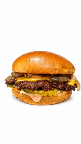 Grilled onion, pickles, American cheese, house sauce, 1/4 lb patty Smash Burger