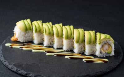 (In)Shrimp Tempura Roll
(Out)Soy Paper, Covered Avocado
Avocado Speical Roll