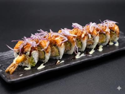 (In)Shrimp Tempura Roll
(Out)Spicy Salmon,Red Onion,Crunch
Lady