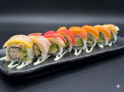 (In)California Roll
(Out)Assorted Sashimi, Mango
Mango Rainbow Roll