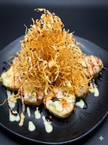 (In) Spicy Tuna, Crab Meat, Cream Cheese, Avocado
(Out) Soy Paper, Potato
Tornado