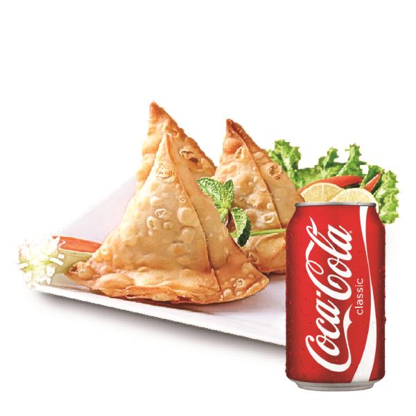 Two Samosas, With Sauce & Soda