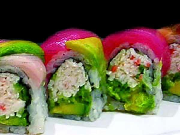 In : CA Roll / Out : Tuna, Slmon, Shrim, Ponzu Rainbow Roll
