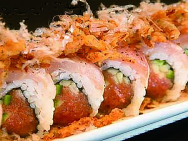 In : Spicy Tuna Roll / Out : Albacore, Crispy Onion Albacore Delight Roll