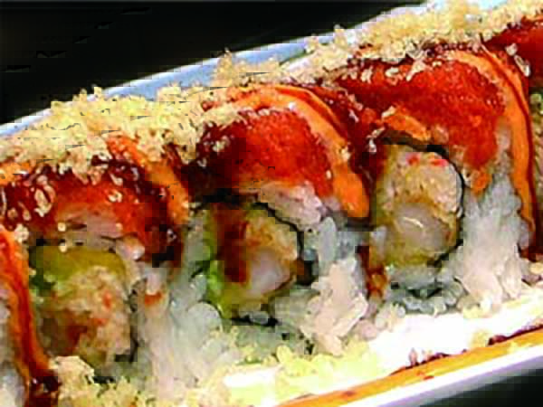 In : Shrimp Tempura Roll / Out : Spicy Tuna, Spicy Mayo, Eel Sauce, Crunch Hot Night Roll