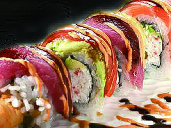 In : Shrimp Tempura Roll / Out : Tuna, Salmon, Avo, Spicy Mayo, Eel Sauce Jessica Roll