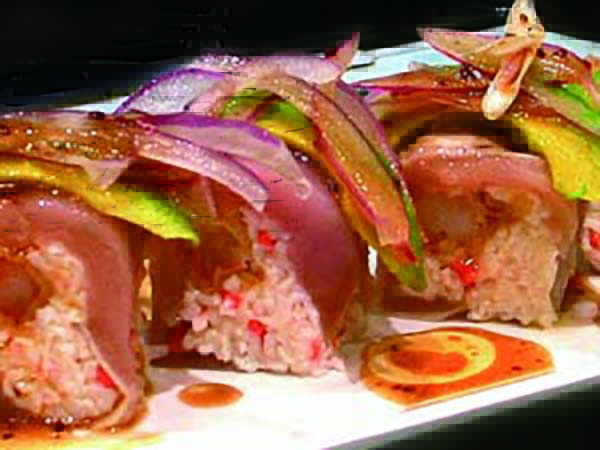 In : Spicy Tuna, Avo in Soy Paper / Out : Albacore, Mustard Soy, Crunch Onion French Kiss Roll