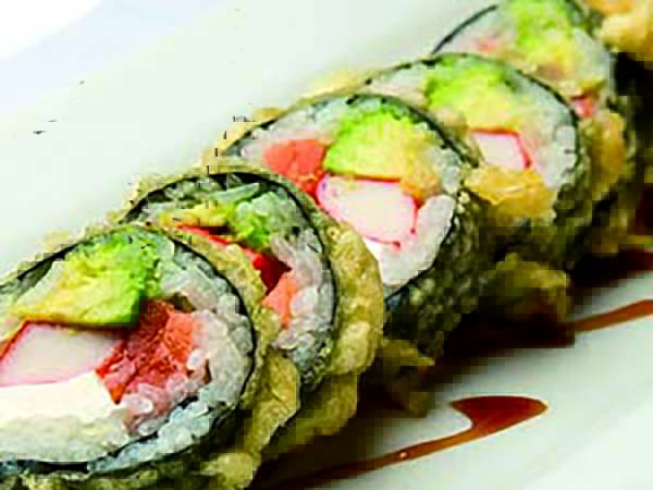 In : Crabmeat, Tuna, Salmon, Albacore, Avo, Cream Cheese / Out : Lightly Fried, Eel Sauce Vegas Roll