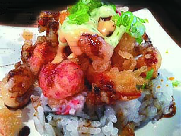 Crabmeat, Avo / Out : Fried Crawfish, Spicy Mayo, Eel Sauce, Green onion, Massago Popcorn Labster Roll