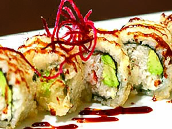 In : Crabmeat, Avo / Out : Eel Sauce Ca Tempura Roll