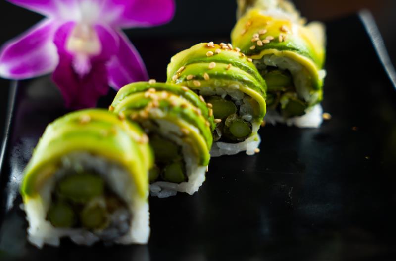In: Asparagus and green onion tempura | Out: Avocado | Top: Eel sauce Grinch
