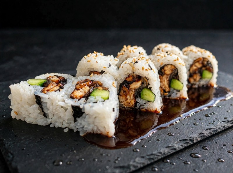 Eel, Cucumber. Eel Sauce. Eel Cucumber Roll