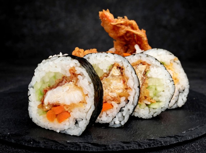 Soft Shell Crab, Cucumber, Yamagobo, Avocado. Kaiwari. Soft Shell Crab Roll