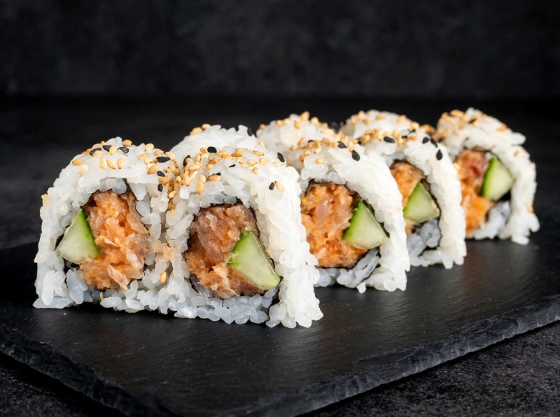 Cucumber, Spicy Salmon inside. Spicy Salmon Roll