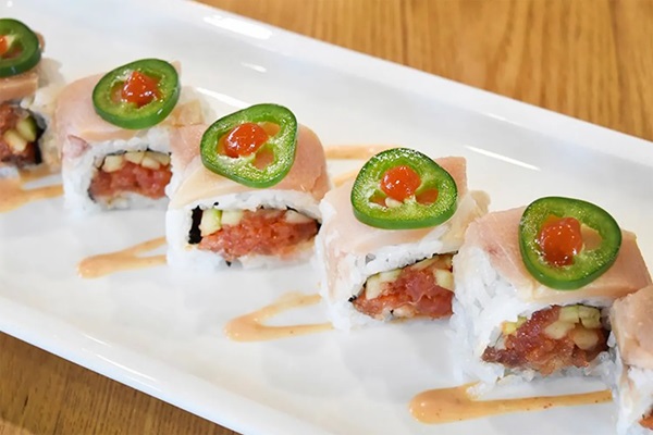 Spicy Tuna, Crab, Avocado on Yellowtail, Jalapeno and Yuzu Ponzu Sauce Hamachi Lover