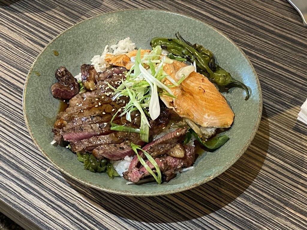 Salmon Beef Teriyaki Don